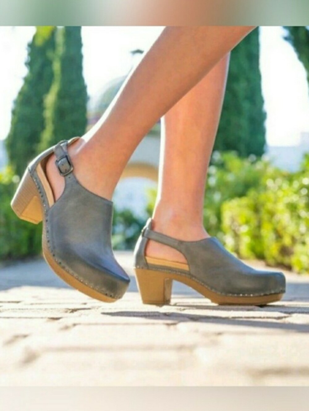 Breezy Blue Dansko Sassy Clog Heel Pump Strap Buckle French Cottage Boho Prairie